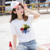 2019夏季新款韩版外贸宽松女装字母印花纯棉女式白色圆领短袖T恤