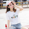 2019夏季新款韩版外贸宽松女装字母印花纯棉女式白色圆领短袖T恤